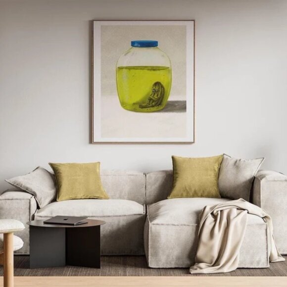 "The Last Cucumber" humorous painting; modern wall art, unique kitchen poster. - Picture 3 of 4